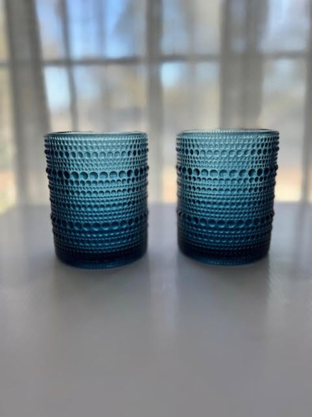 Fortessa Jupiter Cornflower Blue DOF Glasses 10oz Set of 2 Hobnail